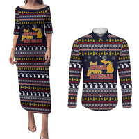 That Woman From Michigan Christmas Couples Matching Puletasi and Long Sleeve Button Shirt Xmas Holiday Patterns - Wonder Print Shop