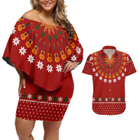Guitar Lover Christmas Couples Matching Off Shoulder Short Dress and Hawaiian Shirt Xmas Holiday Patterns - Wonder Print Shop