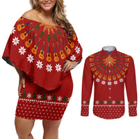Guitar Lover Christmas Couples Matching Off Shoulder Short Dress and Long Sleeve Button Shirt Xmas Holiday Patterns - Wonder Print Shop