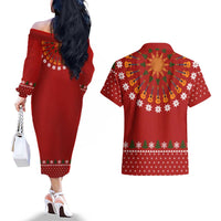 Guitar Lover Christmas Couples Matching Off The Shoulder Long Sleeve Dress and Hawaiian Shirt Xmas Holiday Patterns - Wonder Print Shop