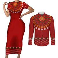 Guitar Lover Christmas Couples Matching Short Sleeve Bodycon Dress and Long Sleeve Button Shirt Xmas Holiday Patterns - Wonder Print Shop