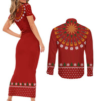 Guitar Lover Christmas Couples Matching Short Sleeve Bodycon Dress and Long Sleeve Button Shirt Xmas Holiday Patterns - Wonder Print Shop