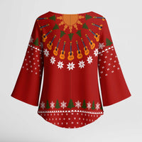 Guitar Lover Christmas Kimono Sleeve Blouse Xmas Holiday Patterns - Wonder Print Shop
