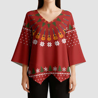 Guitar Lover Christmas Kimono Sleeve Blouse Xmas Holiday Patterns - Wonder Print Shop