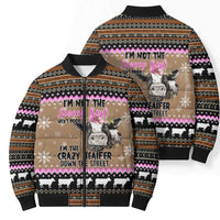 The Crazy Heifer Christmas Bomber Puffer Jacket Xmas Holiday Patterns - Wonder Print Shop