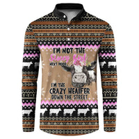 The Crazy Heifer Christmas Button Sweatshirt Xmas Holiday Patterns - Wonder Print Shop