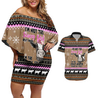 The Crazy Heifer Christmas Couples Matching Off Shoulder Short Dress and Hawaiian Shirt Xmas Holiday Patterns - Wonder Print Shop