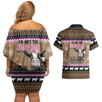 The Crazy Heifer Christmas Couples Matching Off Shoulder Short Dress and Hawaiian Shirt Xmas Holiday Patterns - Wonder Print Shop