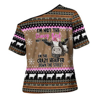 The Crazy Heifer Christmas Cross Shoulder Shirt Xmas Holiday Patterns - Wonder Print Shop