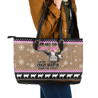The Crazy Heifer Christmas Leather Tote Bag Xmas Holiday Patterns - Wonder Print Shop