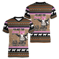 The Crazy Heifer Christmas Women V-Neck T-Shirt Xmas Holiday Patterns - Wonder Print Shop