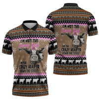 The Crazy Heifer Christmas Zipper Polo Shirt Xmas Holiday Patterns - Wonder Print Shop
