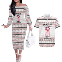 Pig Overflows Christmas Couples Matching Off The Shoulder Long Sleeve Dress and Hawaiian Shirt Xmas Holiday Patterns - Wonder Print Shop