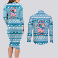 Pink Llama Christmas Couples Matching Long Sleeve Bodycon Dress and Long Sleeve Button Shirt Xmas Holiday Patterns - Wonder Print Shop