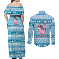 Pink Llama Christmas Couples Matching Off Shoulder Maxi Dress and Long Sleeve Button Shirt Xmas Holiday Patterns - Wonder Print Shop