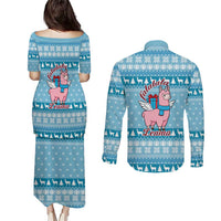 Pink Llama Christmas Couples Matching Puletasi and Long Sleeve Button Shirt Xmas Holiday Patterns - Wonder Print Shop