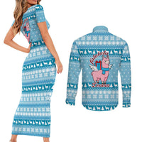 Pink Llama Christmas Couples Matching Short Sleeve Bodycon Dress and Long Sleeve Button Shirt Xmas Holiday Patterns - Wonder Print Shop