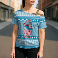 Pink Llama Christmas Cross Shoulder Shirt Xmas Holiday Patterns - Wonder Print Shop