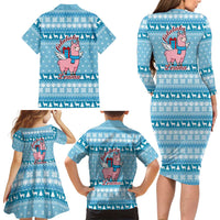 Pink Llama Christmas Family Matching Long Sleeve Bodycon Dress and Hawaiian Shirt Xmas Holiday Patterns - Wonder Print Shop