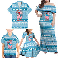 Pink Llama Christmas Family Matching Off Shoulder Maxi Dress and Hawaiian Shirt Xmas Holiday Patterns - Wonder Print Shop