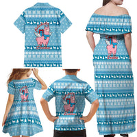 Pink Llama Christmas Family Matching Off Shoulder Maxi Dress and Hawaiian Shirt Xmas Holiday Patterns - Wonder Print Shop