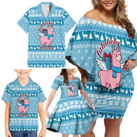 Pink Llama Christmas Family Matching Off Shoulder Short Dress and Hawaiian Shirt Xmas Holiday Patterns - Wonder Print Shop