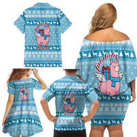 Pink Llama Christmas Family Matching Off Shoulder Short Dress and Hawaiian Shirt Xmas Holiday Patterns - Wonder Print Shop