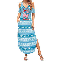 Pink Llama Christmas Family Matching Summer Maxi Dress and Hawaiian Shirt Xmas Holiday Patterns - Wonder Print Shop
