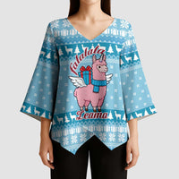 Pink Llama Christmas Kimono Sleeve Blouse Xmas Holiday Patterns - Wonder Print Shop