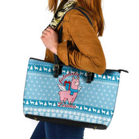 Pink Llama Christmas Leather Tote Bag Xmas Holiday Patterns - Wonder Print Shop