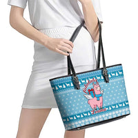 Pink Llama Christmas Leather Tote Bag Xmas Holiday Patterns - Wonder Print Shop