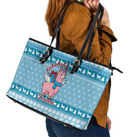 Pink Llama Christmas Leather Tote Bag Xmas Holiday Patterns - Wonder Print Shop