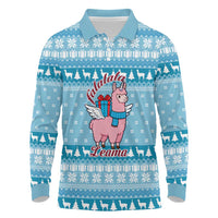 Pink Llama Christmas Long Sleeve Polo Shirt Xmas Holiday Patterns - Wonder Print Shop