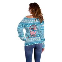Pink Llama Christmas Off Shoulder Sweater Xmas Holiday Patterns - Wonder Print Shop