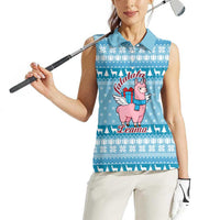 Pink Llama Christmas Women Sleeveless Polo Shirt Xmas Holiday Patterns - Wonder Print Shop