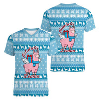 Pink Llama Christmas Women V-Neck T-Shirt Xmas Holiday Patterns - Wonder Print Shop