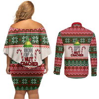 Son Of A Nut Cracker Christmas Couples Matching Off Shoulder Short Dress and Long Sleeve Button Shirt Xmas Holiday Patterns - Wonder Print Shop