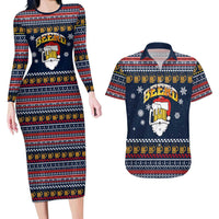 Santa Beerd Christmas Couples Matching Long Sleeve Bodycon Dress and Hawaiian Shirt Xmas Holiday Patterns - Wonder Print Shop