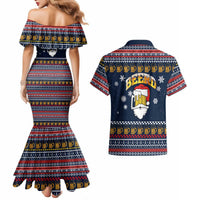 Santa Beerd Christmas Couples Matching Mermaid Dress and Hawaiian Shirt Xmas Holiday Patterns - undefined