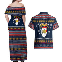Santa Beerd Christmas Couples Matching Off Shoulder Maxi Dress and Hawaiian Shirt Xmas Holiday Patterns - Wonder Print Shop