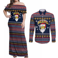Santa Beerd Christmas Couples Matching Off Shoulder Maxi Dress and Long Sleeve Button Shirt Xmas Holiday Patterns - Wonder Print Shop