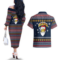 Santa Beerd Christmas Couples Matching Off The Shoulder Long Sleeve Dress and Hawaiian Shirt Xmas Holiday Patterns - Wonder Print Shop