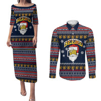 Santa Beerd Christmas Couples Matching Puletasi and Long Sleeve Button Shirt Xmas Holiday Patterns - Wonder Print Shop