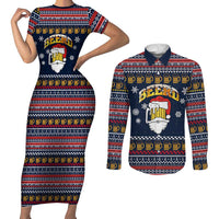 Santa Beerd Christmas Couples Matching Short Sleeve Bodycon Dress and Long Sleeve Button Shirt Xmas Holiday Patterns - Wonder Print Shop