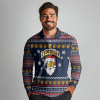 Santa Beerd Christmas Long Sleeve Polo Shirt Xmas Holiday Patterns - Wonder Print Shop