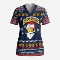 Santa Beerd Christmas Scrub Top Xmas Holiday Patterns - Wonder Print Shop