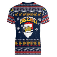 Santa Beerd Christmas Women V-Neck T-Shirt Xmas Holiday Patterns - Wonder Print Shop
