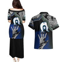 Black And White Aboriginal - Torres Strait Islanders Flag Couples Matching Puletasi and Hawaiian Shirt - Wonder Print Shop
