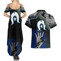 Black And White Aboriginal - Torres Strait Islanders Flag Couples Matching Summer Maxi Dress and Hawaiian Shirt - Wonder Print Shop