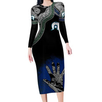 Black And White Aboriginal - Torres Strait Islanders Flag Family Matching Long Sleeve Bodycon Dress and Hawaiian Shirt - Wonder Print Shop
